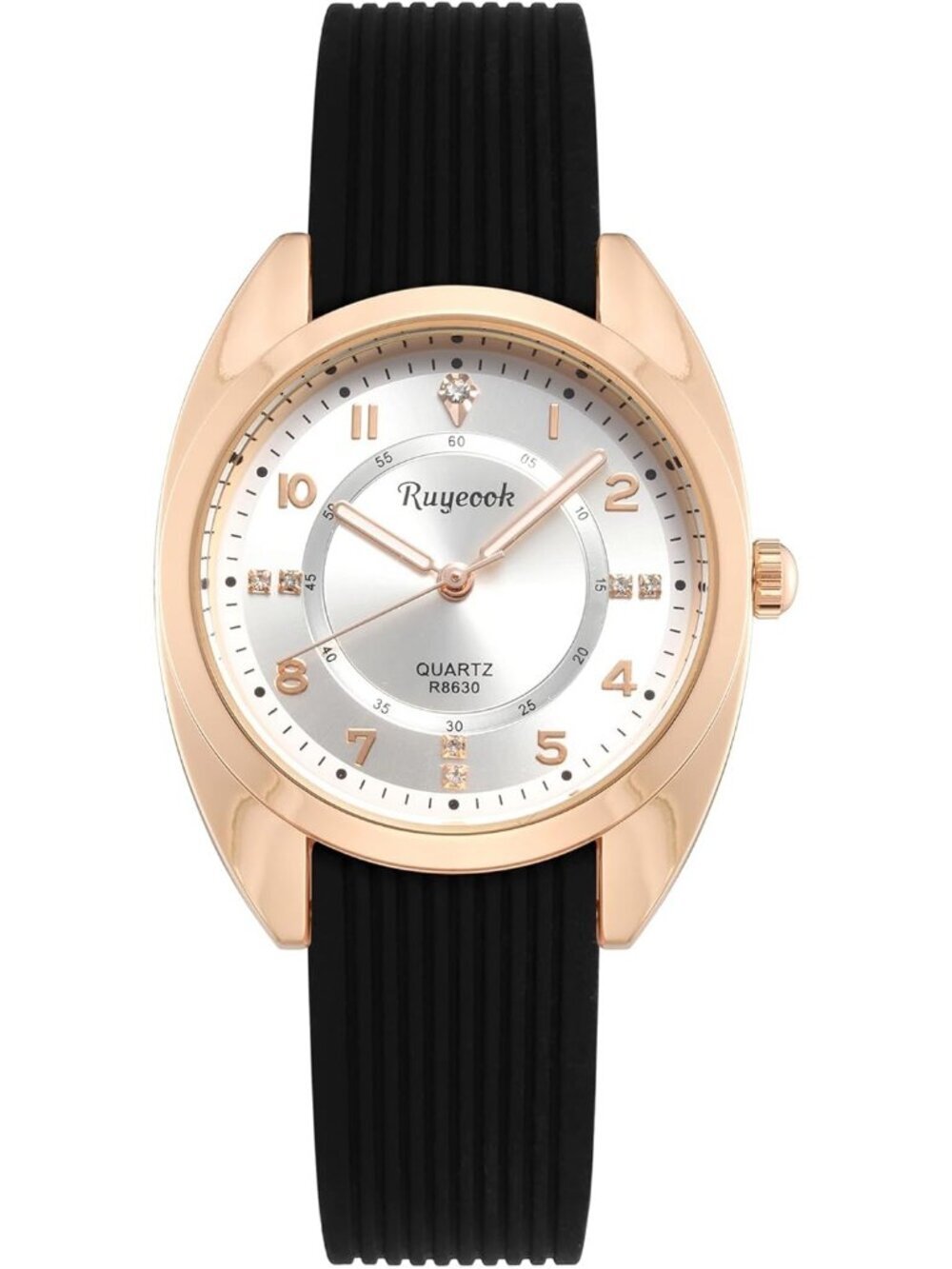 Women's Black White Analog Quartz Elegant Silicone Band Waterproof Wrist Watch